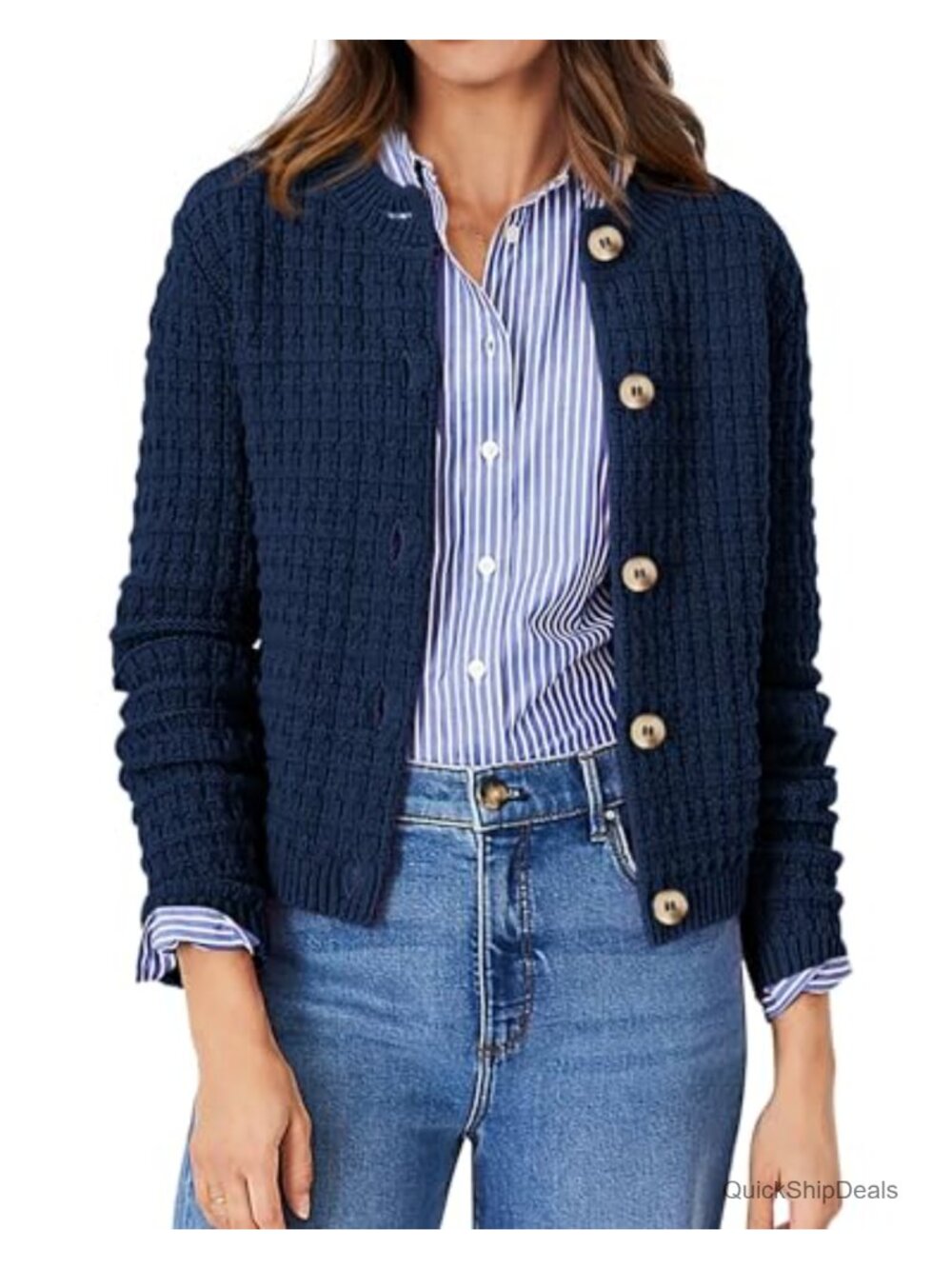 Women's Lightweight Cotton Cardigan Button Up Long Sleeve Knit Sweater